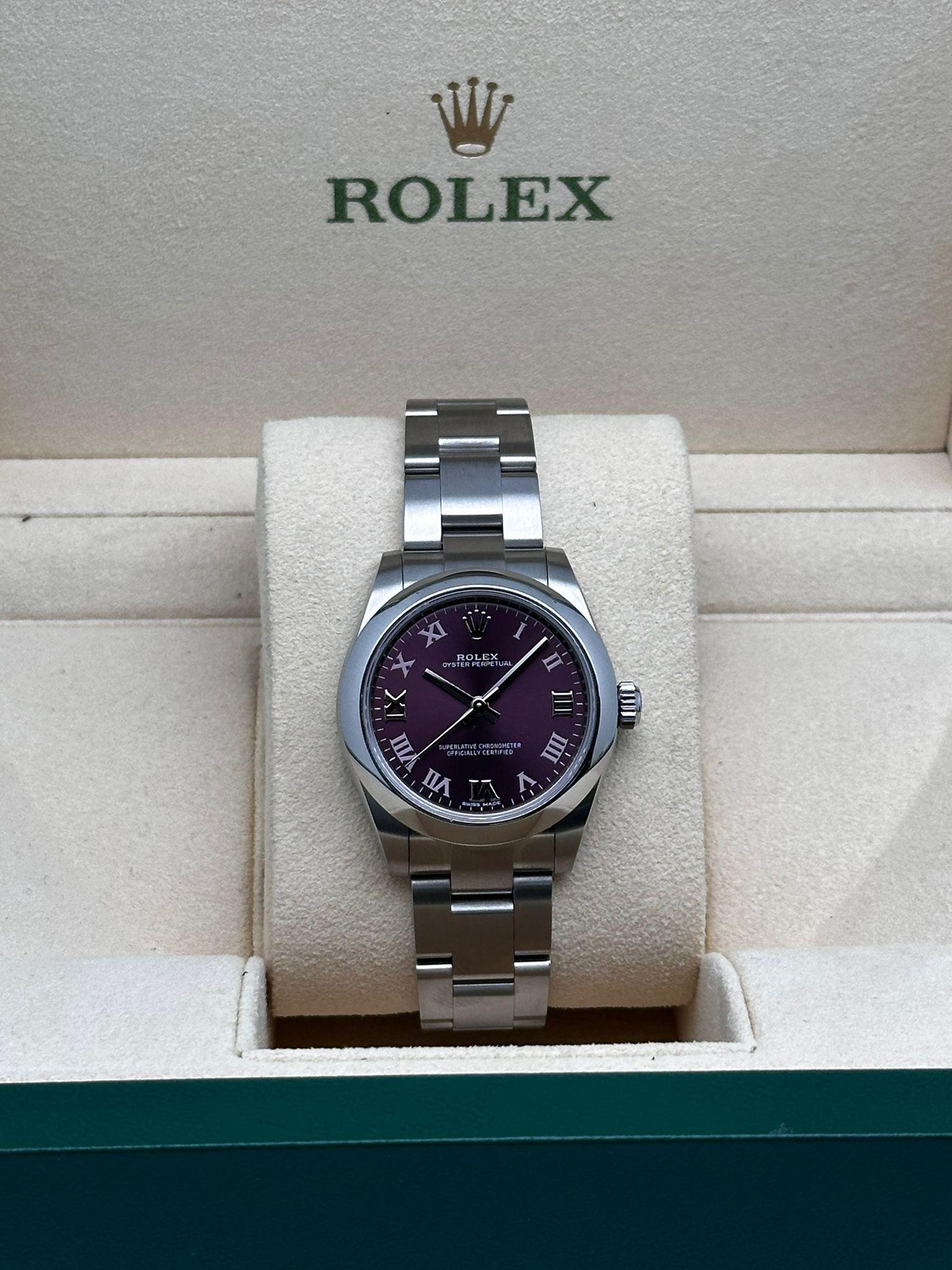 Rolex Oyster Perpetual Stainless Steel Red Grape Dial Automatic Watch 177200 4