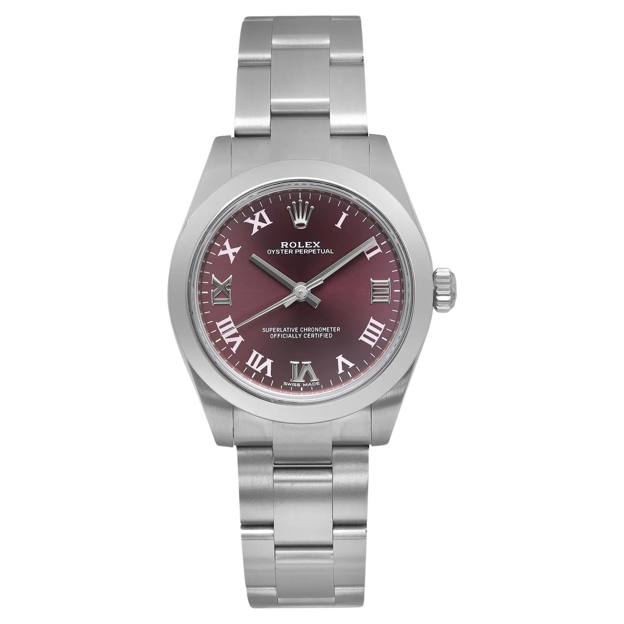 Rolex Oyster Perpetual Stainless Steel Red Grape Dial Automatic Watch 177200