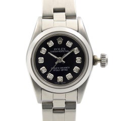 Rolex Oyster Perpetual Steel Black Custom Diamond Dial Ladies Watch 67180