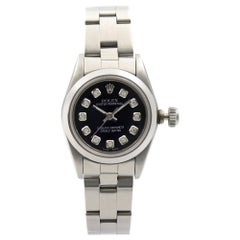 Rolex Oyster Perpetual Steel Black Custom Diamond Dial Ladies Watch 67180