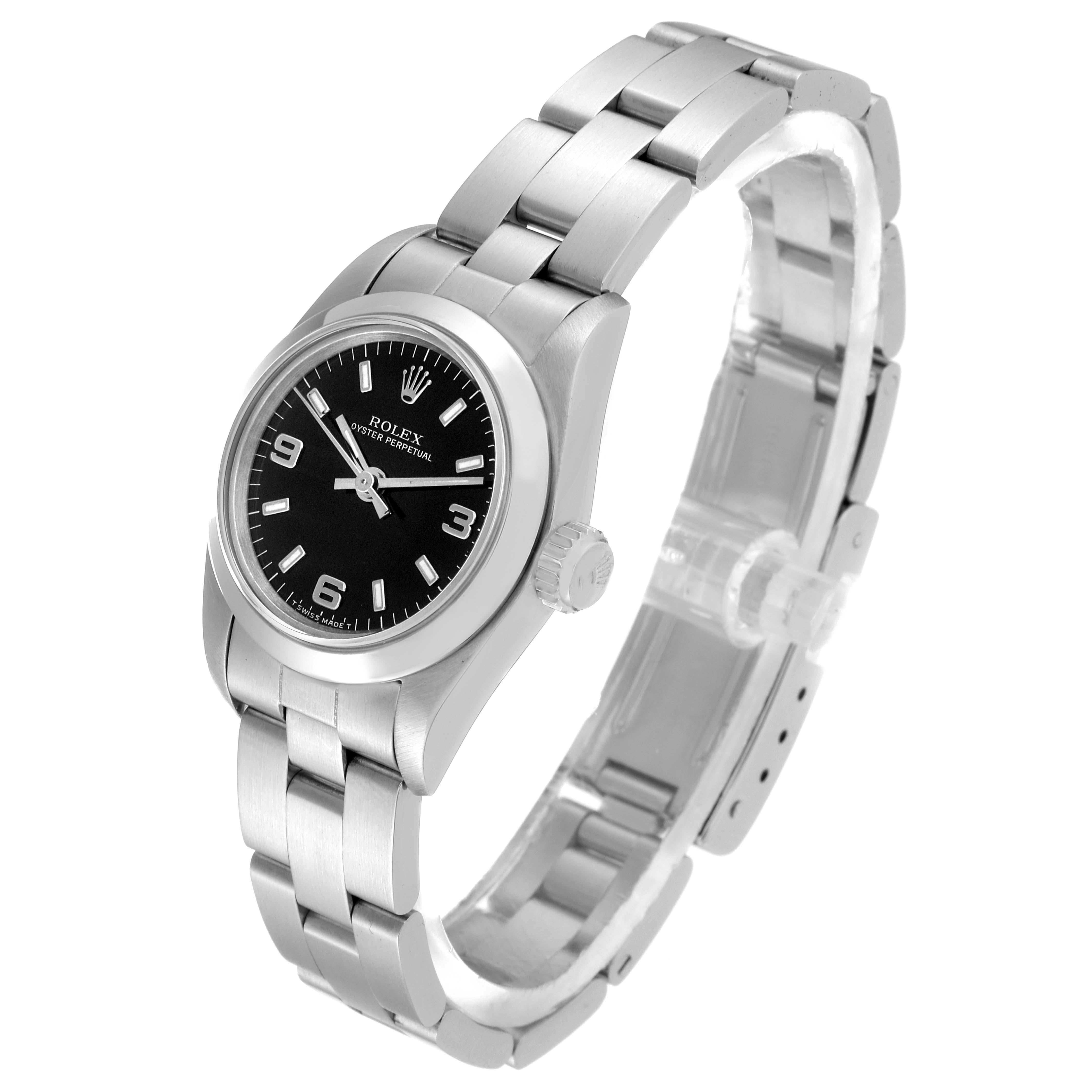 Rolex Oyster Perpetual Steel Black Dial Ladies Watch 67180 Box Papers 6