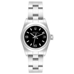 Rolex Oyster Perpetual Steel Black Dial Ladies Watch 67180 Box Papers