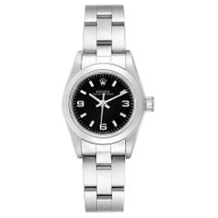 Rolex Oyster Perpetual Steel Black Dial Ladies Watch 67180 Box Papers
