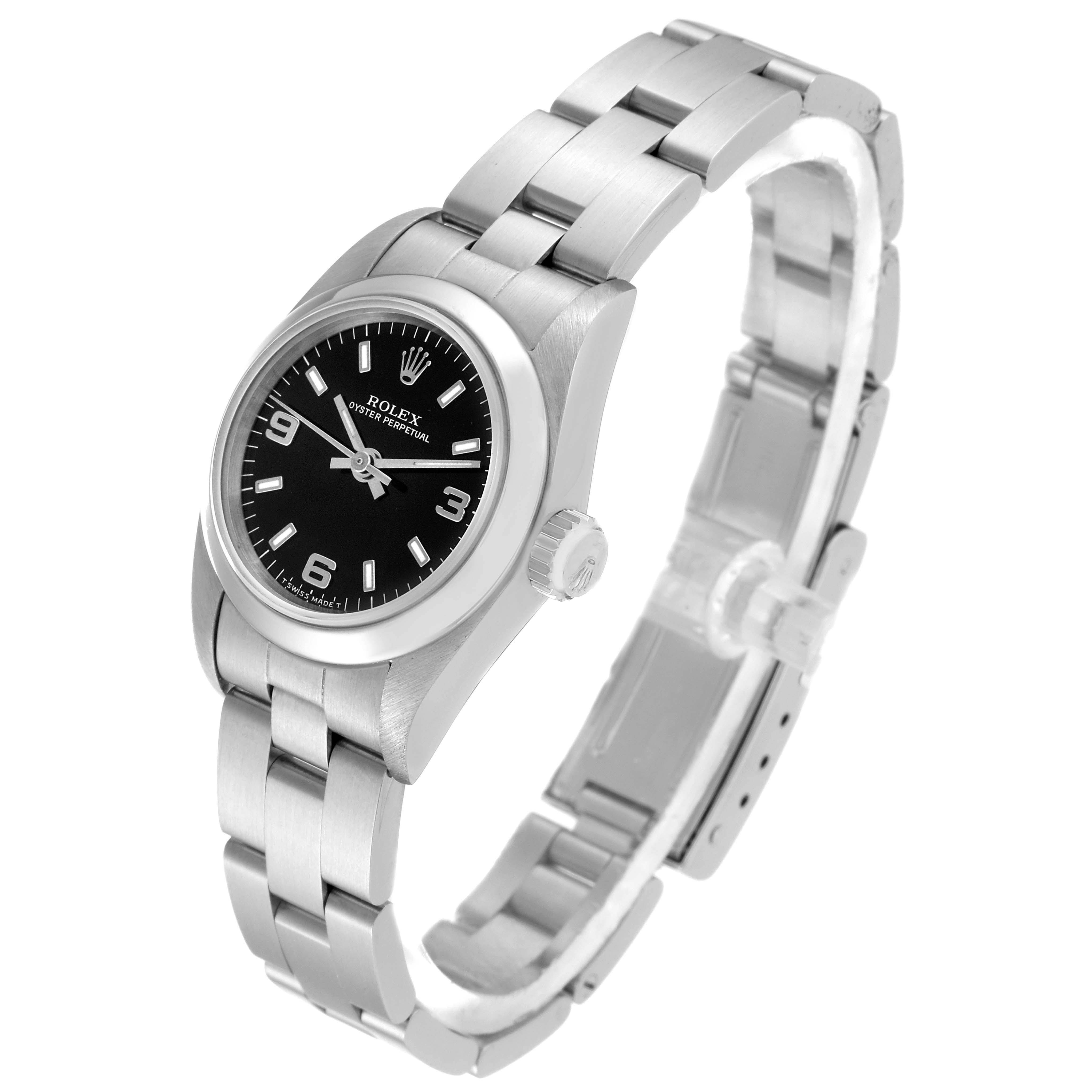 Women's Rolex Oyster Perpetual Steel Black Dial Ladies Watch 67180 For Sale