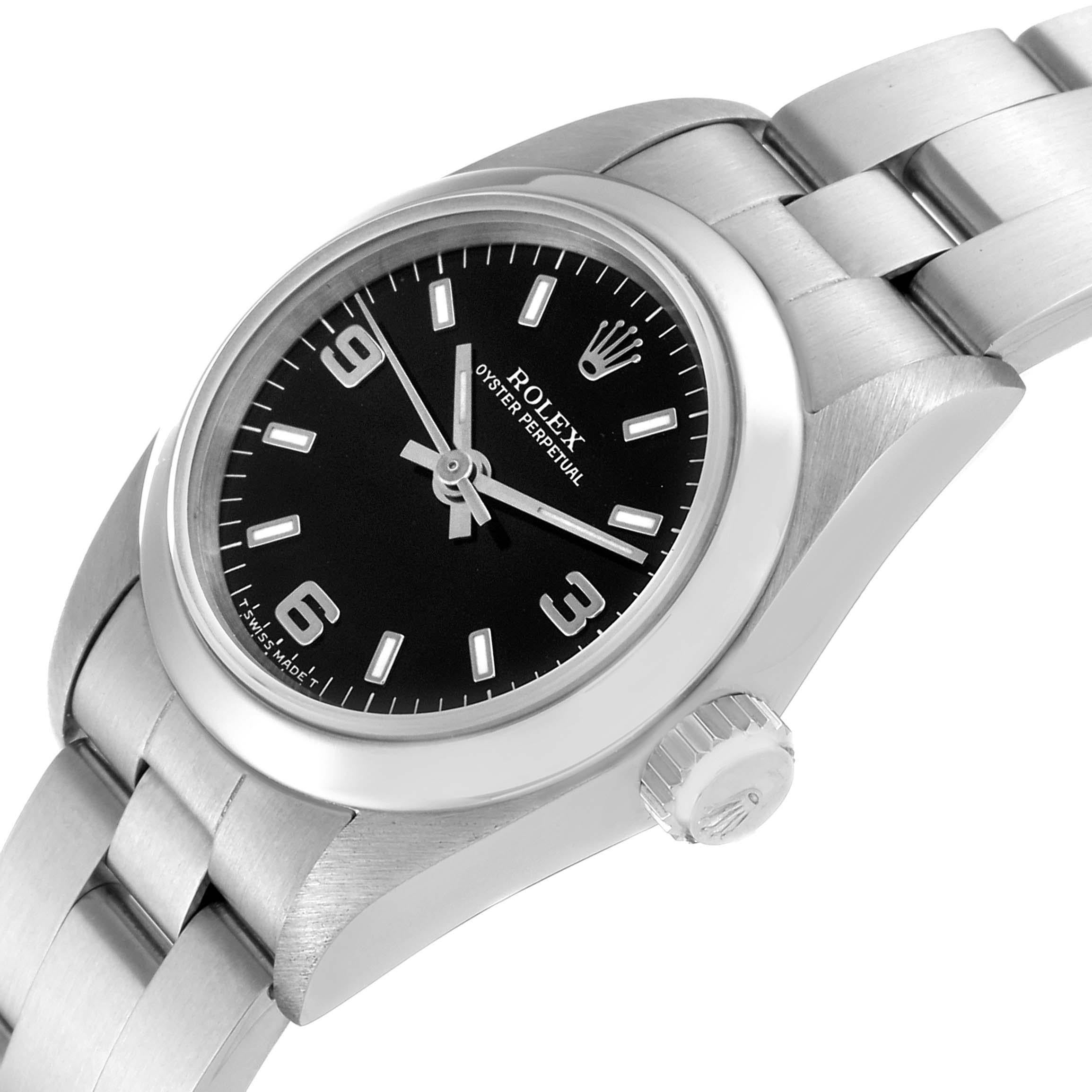 Rolex Oyster Perpetual Steel Black Dial Ladies Watch 67180 en vente 3