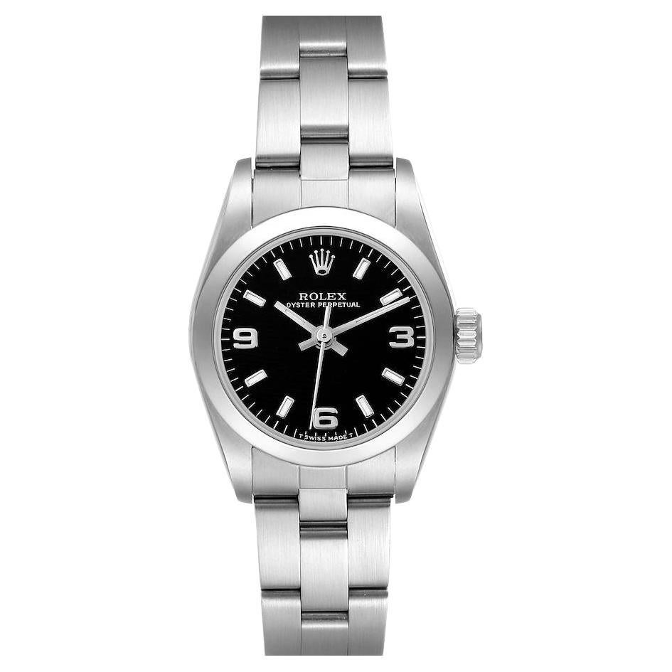 Rolex Oyster Perpetual Steel Black Dial Ladies Watch 67180 For Sale