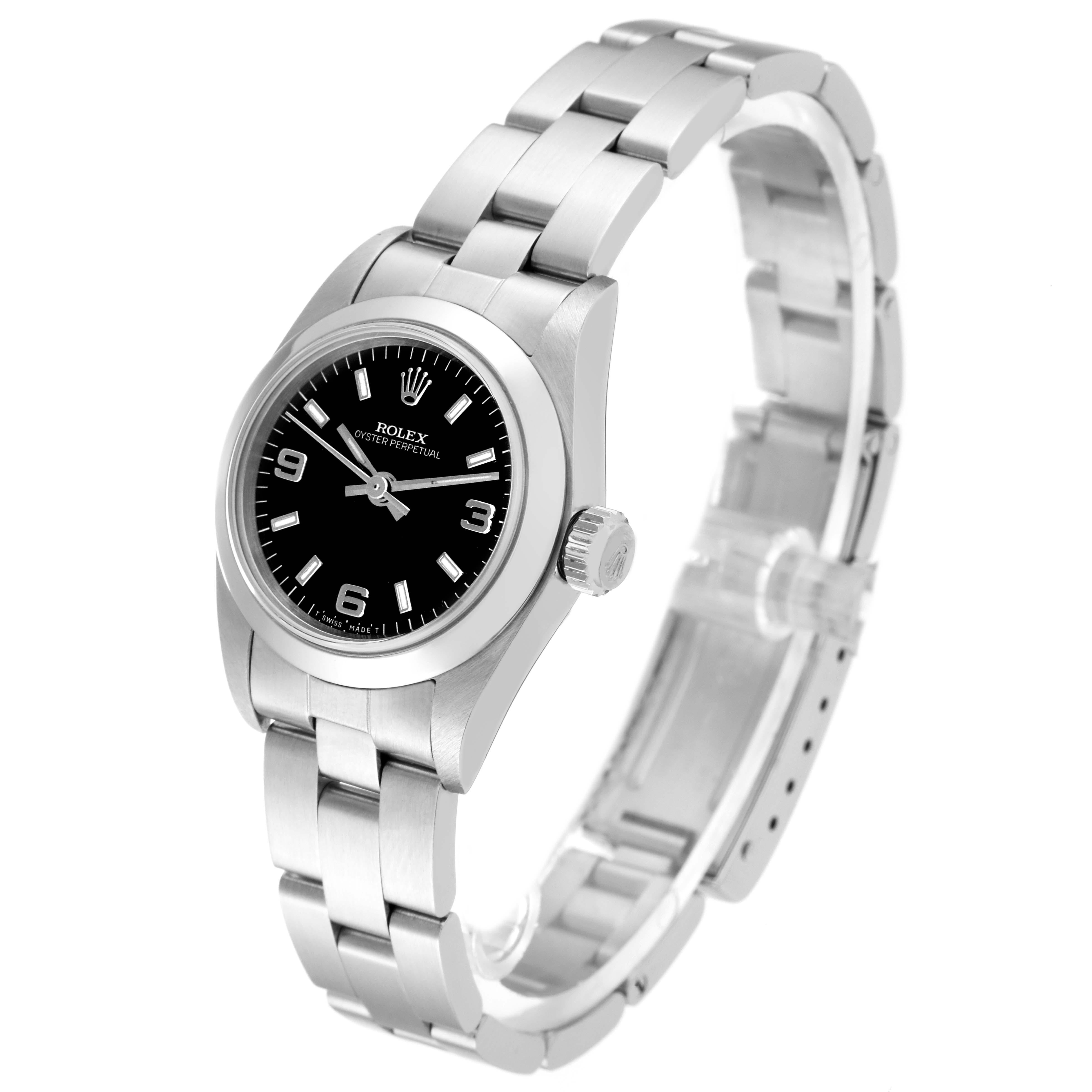 Women's Rolex Oyster Perpetual Steel Black Dial Ladies Watch 67180 Papers