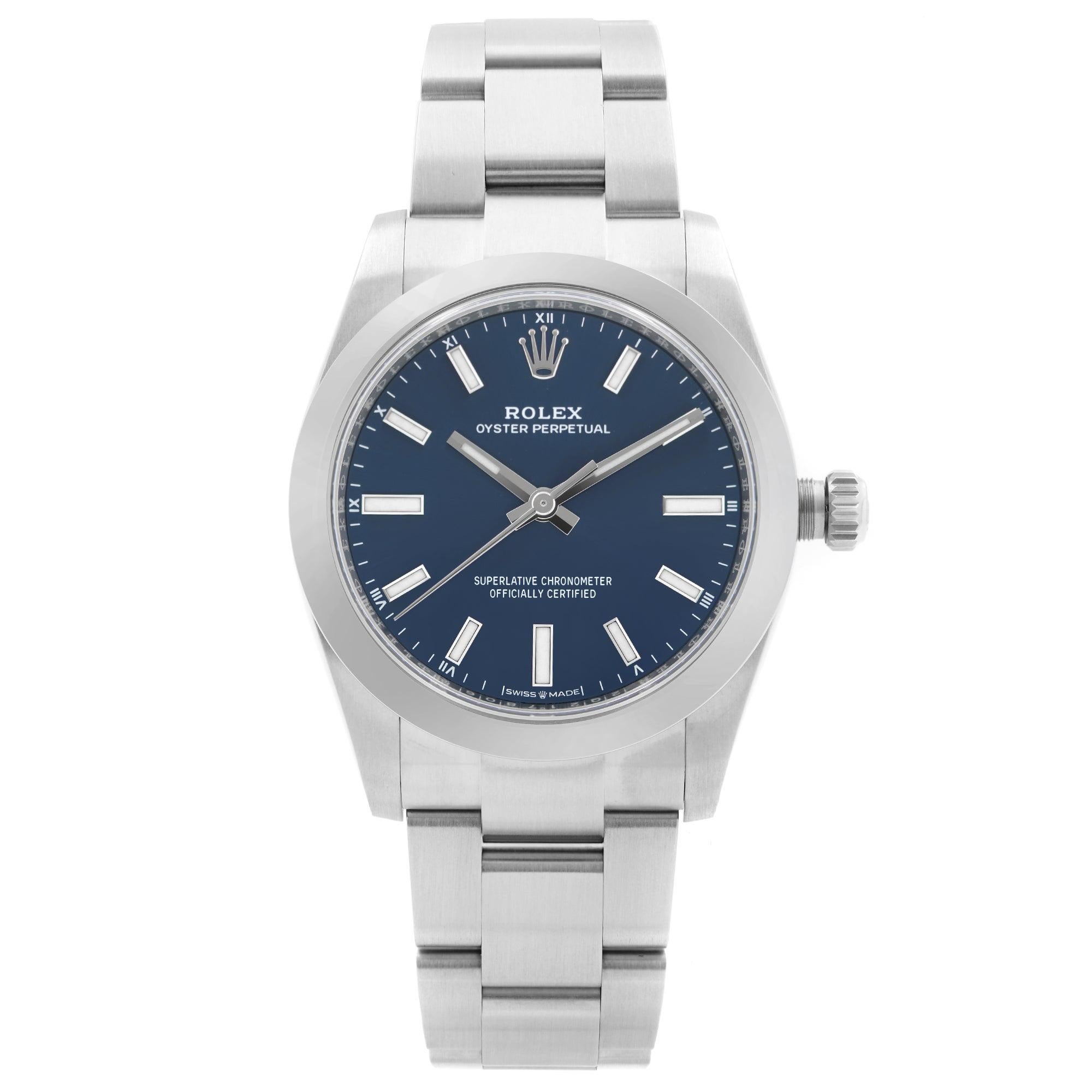 Rolex Oyster Perpetual Steel Blue Dial Automatic Midsize Watch 124200
