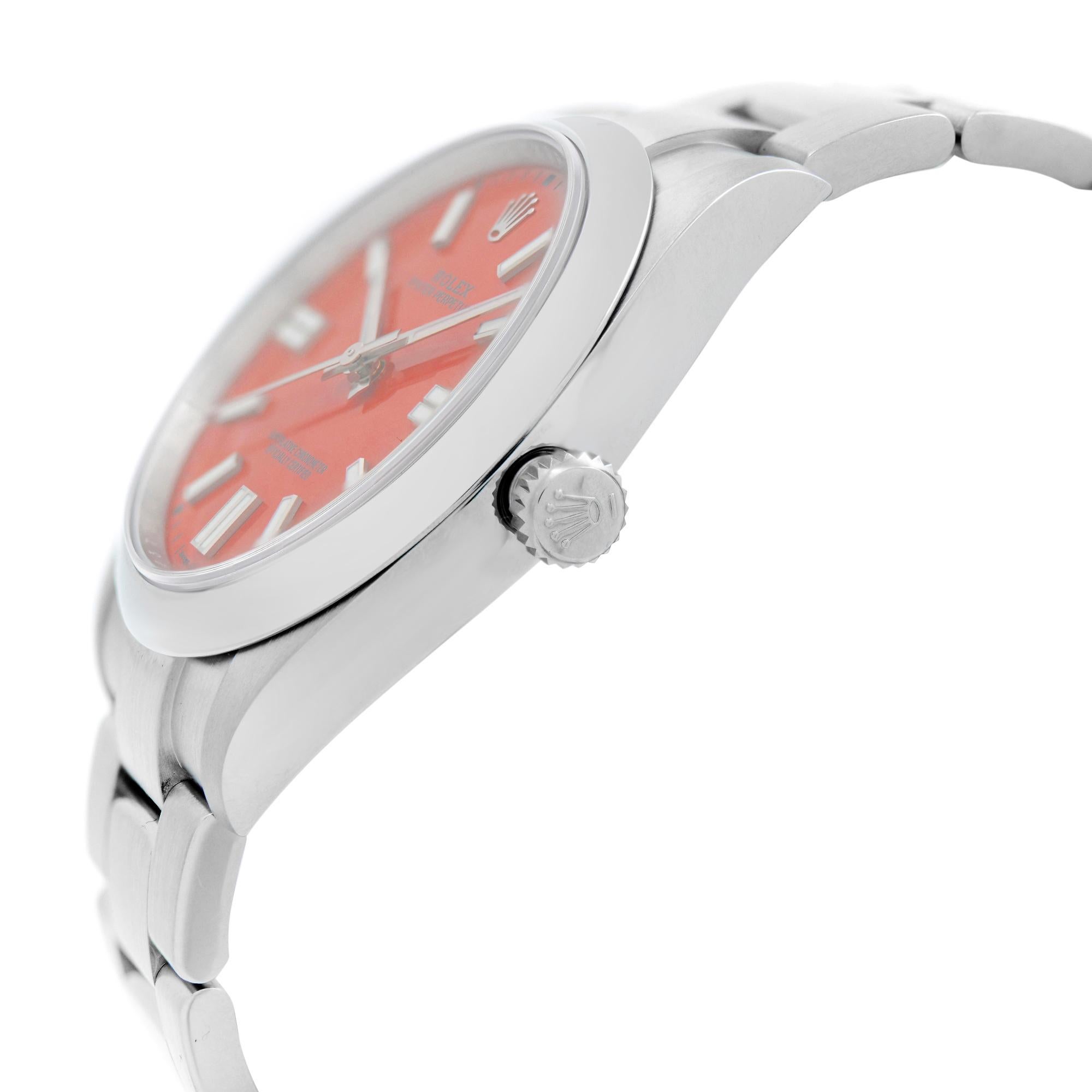 Rolex Oyster Perpetual Steel Coral Red Dial Automatic Montre pour hommes 124300 non portée Neuf - En vente à New York, NY