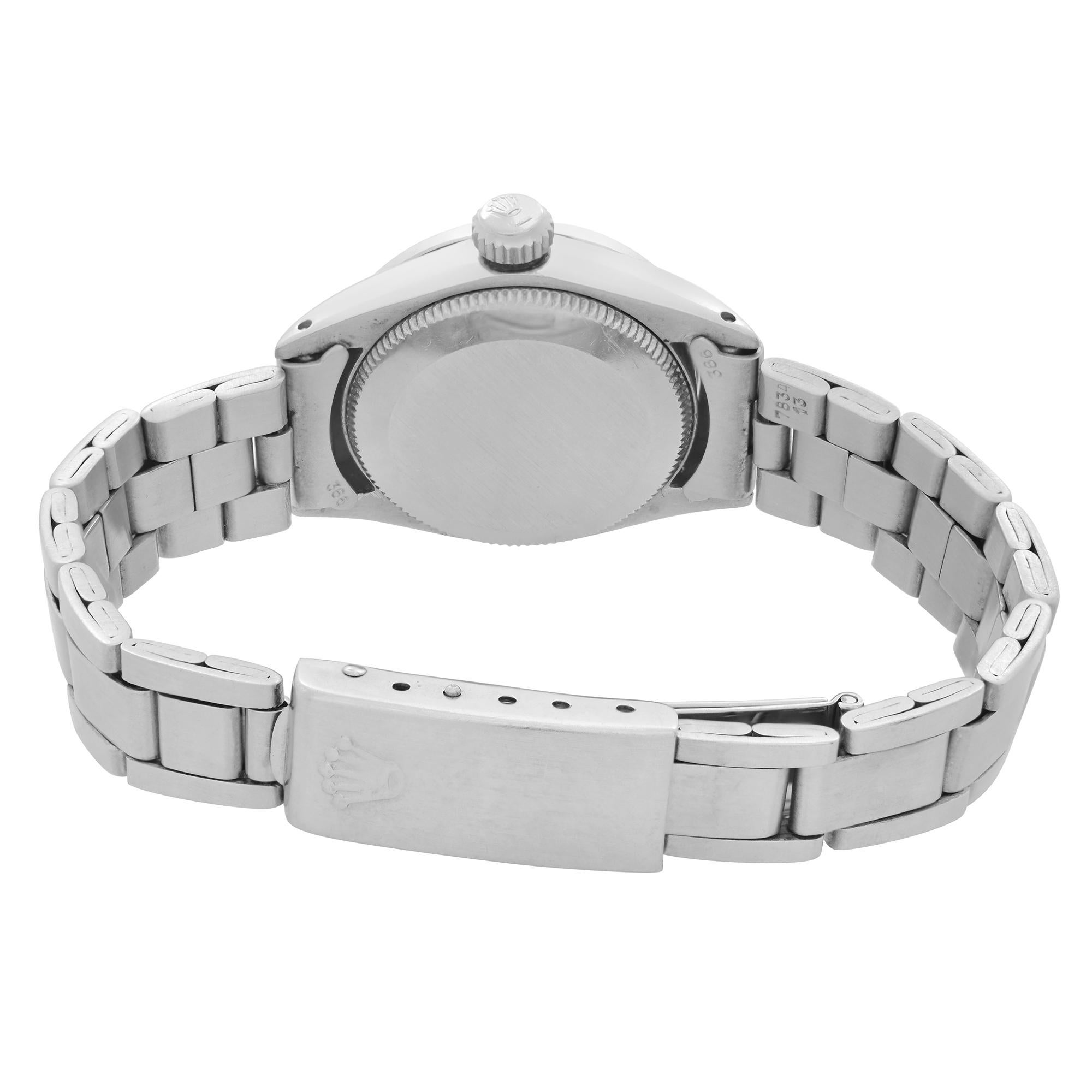 Women's Rolex Oyster Perpetual Steel Custom Bezel White Roman Dial Ladies Watch 6718