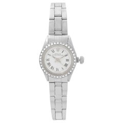 Rolex Oyster Perpetual Steel Custom Bezel White Roman Dial Ladies Watch 6718