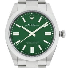 Rolex Oyster Perpetual Steel Custom Green Dial Automatic Men's Watch 124300