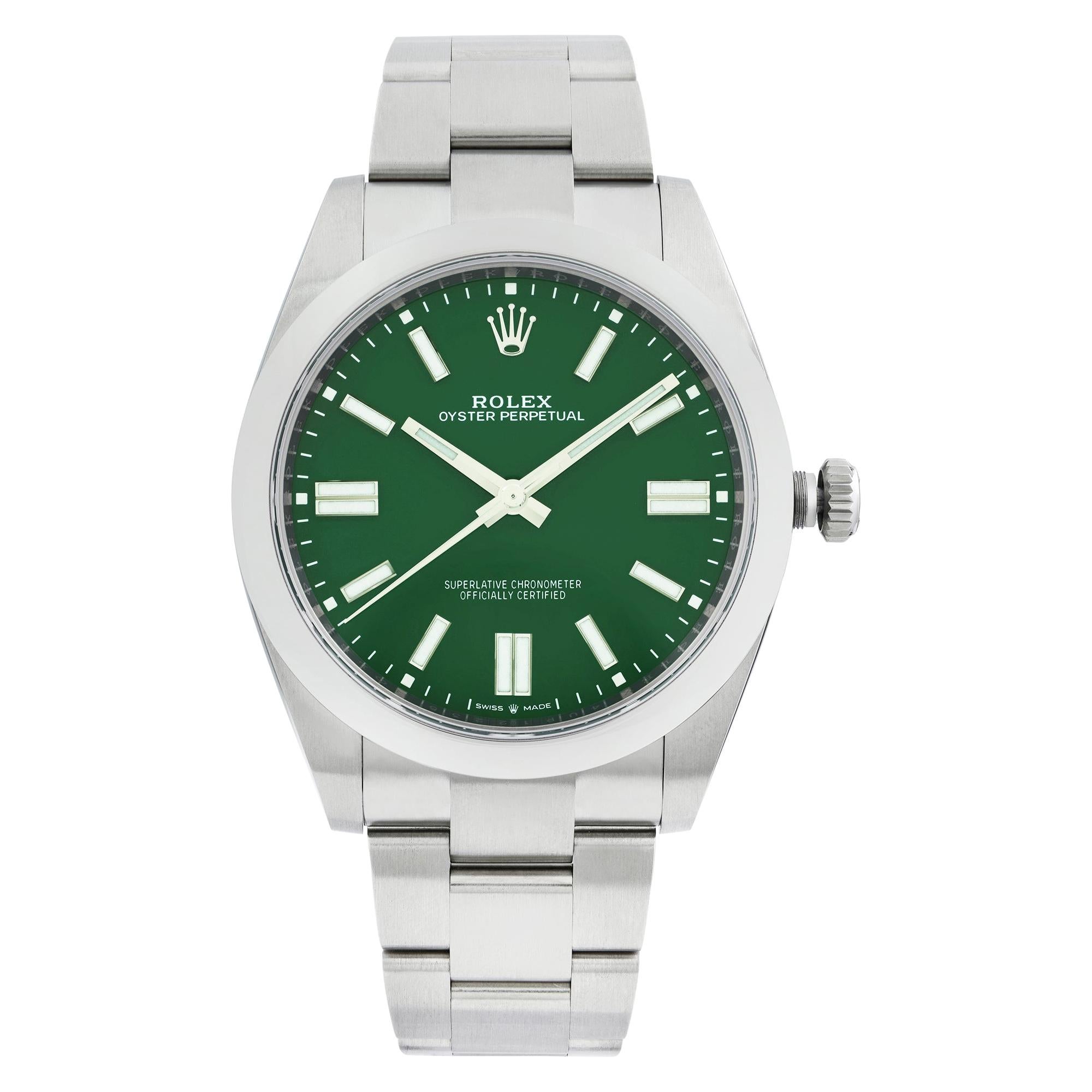 Reloj automático de caballero Rolex Oyster Perpetual de acero personalizado con esfera verde 124300
