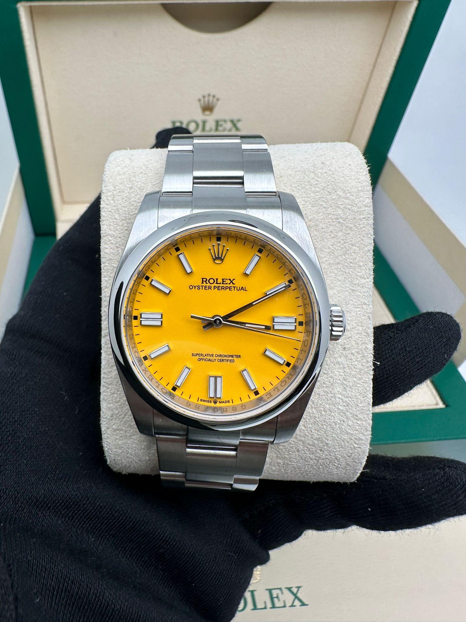 Rolex Oyster Perpetual Steel Custom Yellow Dial Oyster Men Watch 116000 For Sale 5