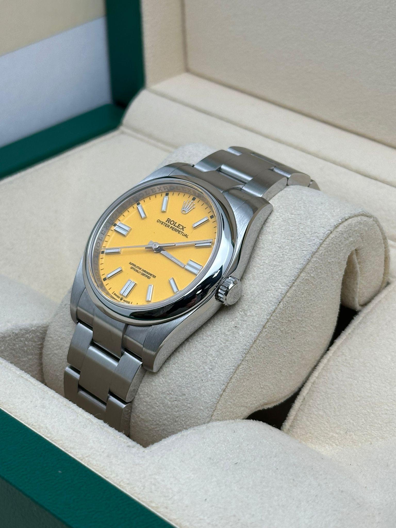 Rolex Oyster Perpetual Steel Custom Yellow Dial Oyster Men Watch 116000 For Sale 5