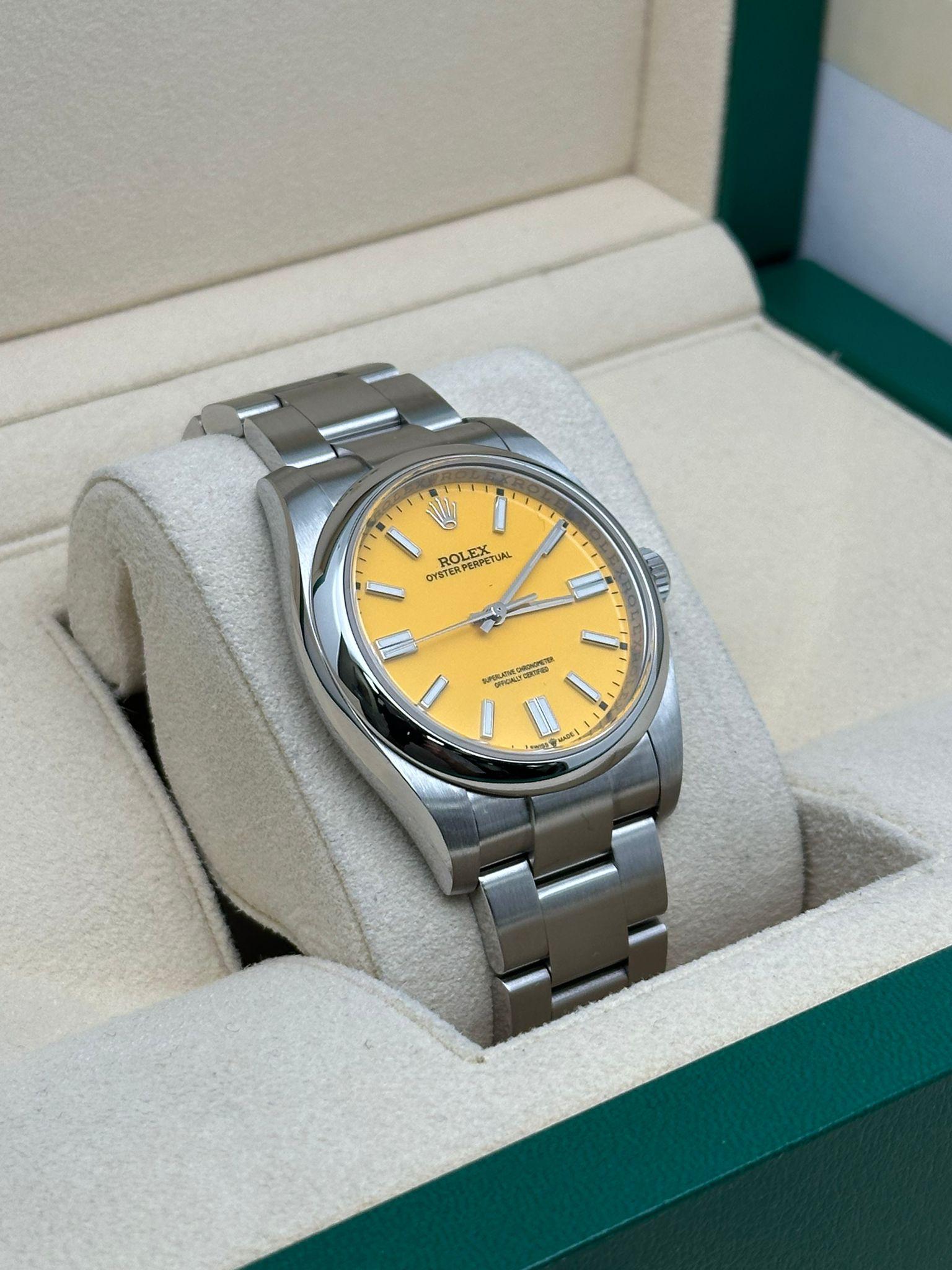 Rolex Oyster Perpetual Steel Custom Yellow Dial Oyster Men Watch 116000 For Sale 8
