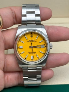 Rolex Oyster Perpetual Steel Custom Yellow Dial Oyster Men Watch 116000