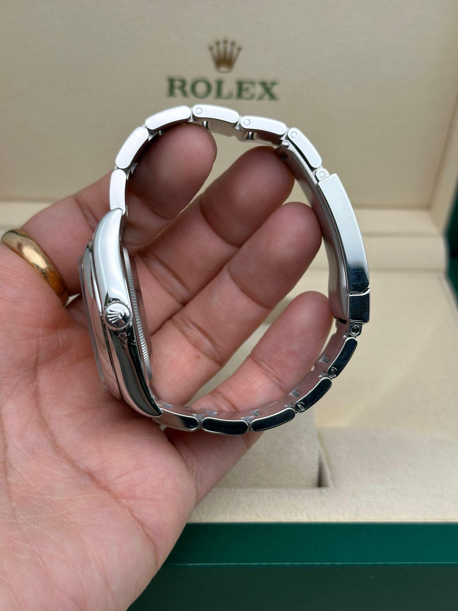 Rolex Oyster Perpetual Steel Custom Yellow Dial Oyster Men Watch 116000 In Excellent Condition For Sale In New York, NY