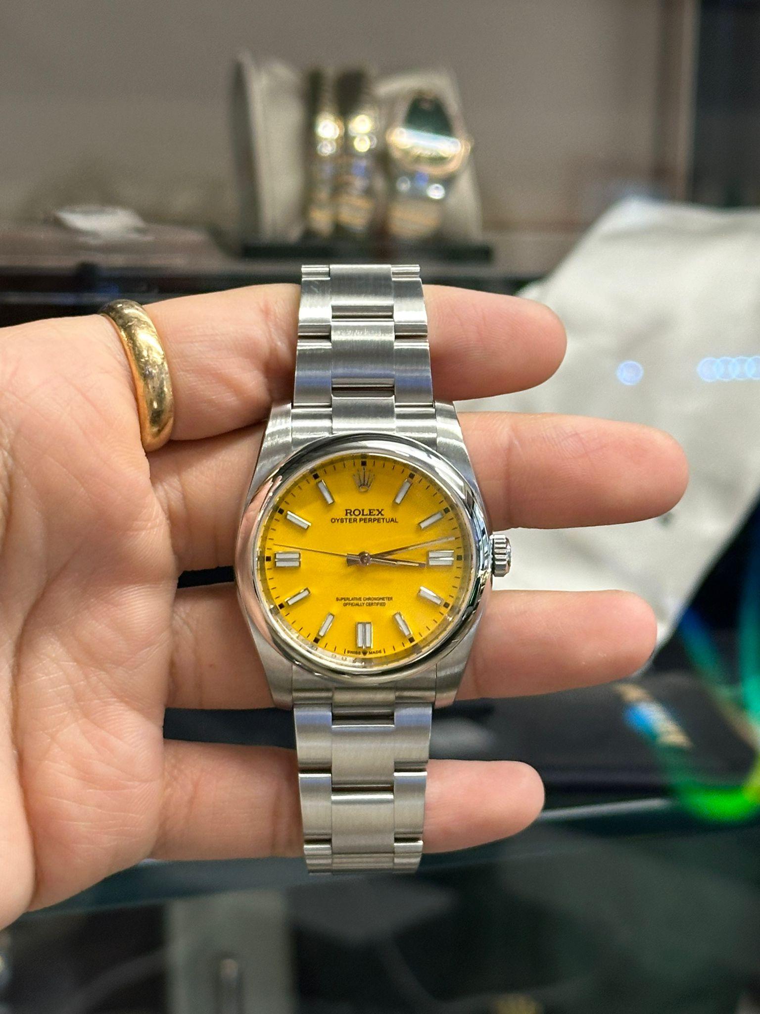 Women's or Men's Rolex Oyster Perpetual Steel Custom Yellow Dial Oyster Men Watch 116000 For Sale