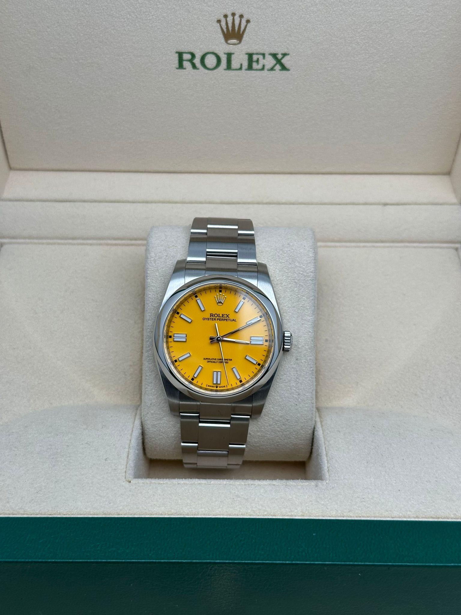 Rolex Oyster Perpetual Steel Custom Yellow Dial Oyster Men Watch 116000 For Sale 4