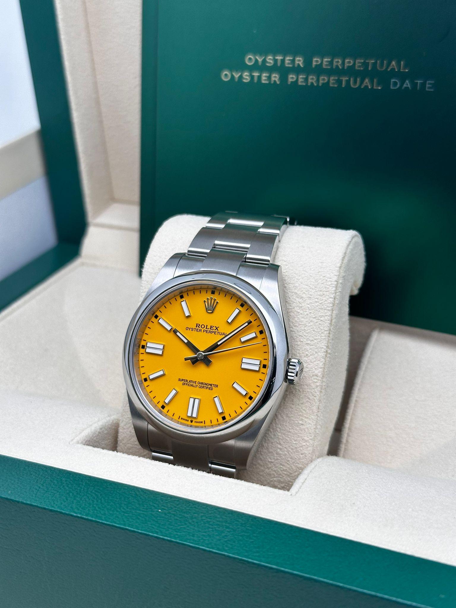 Rolex Oyster Perpetual Steel Custom Yellow Dial Oyster Men Watch 124300 For Sale 3