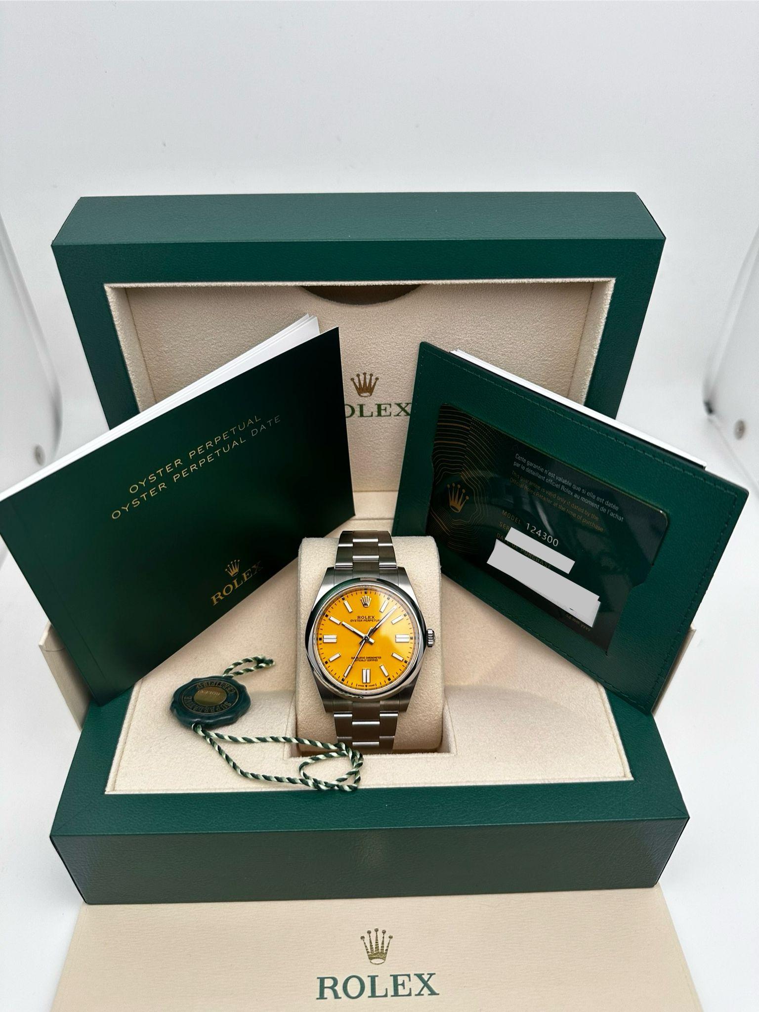 Men's Rolex Oyster Perpetual Steel Custom Yellow Dial Oyster Men Watch 124300 For Sale
