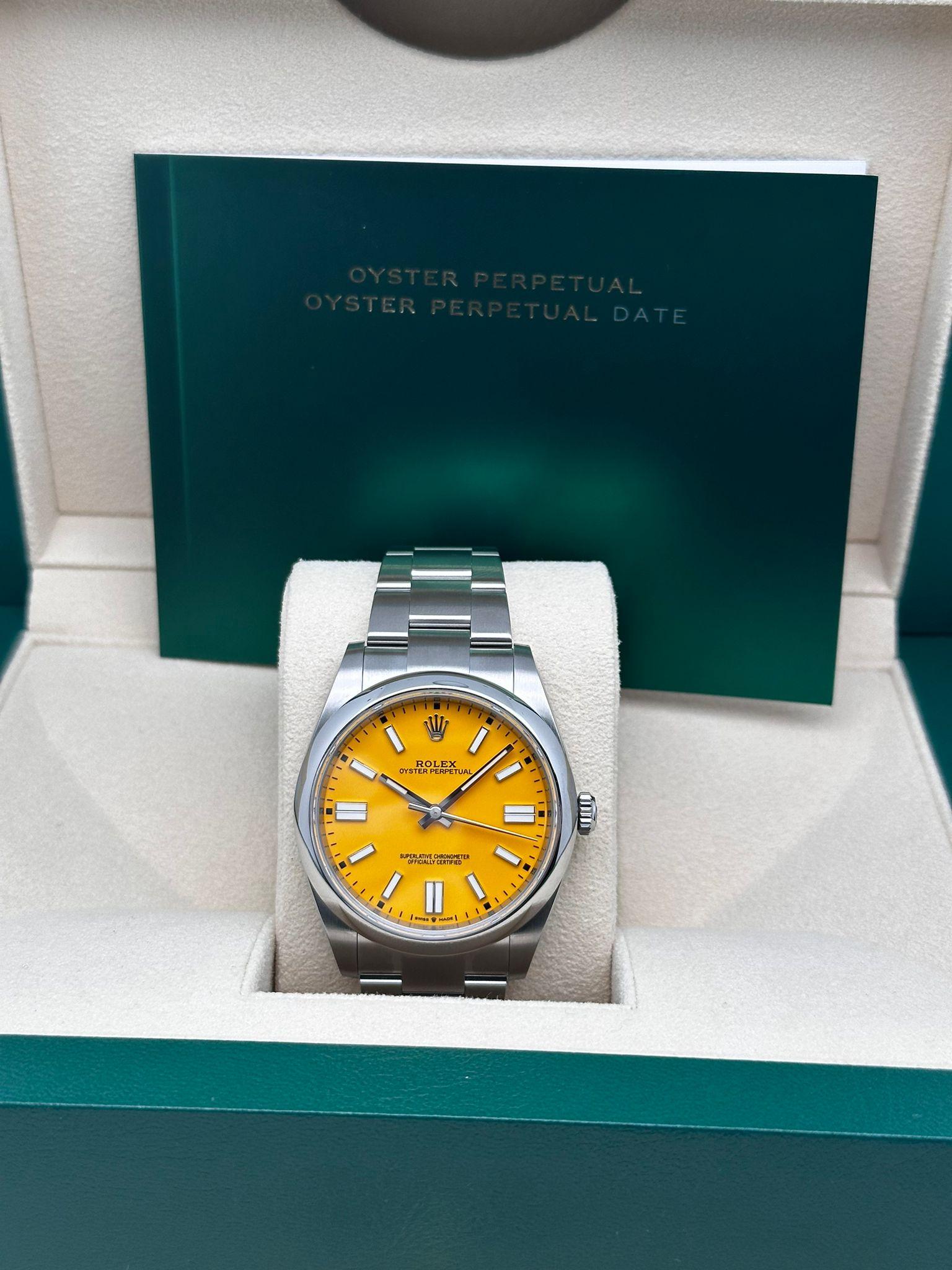 Rolex Oyster Perpetual Steel Custom Yellow Dial Oyster Men Watch 124300 For Sale 2