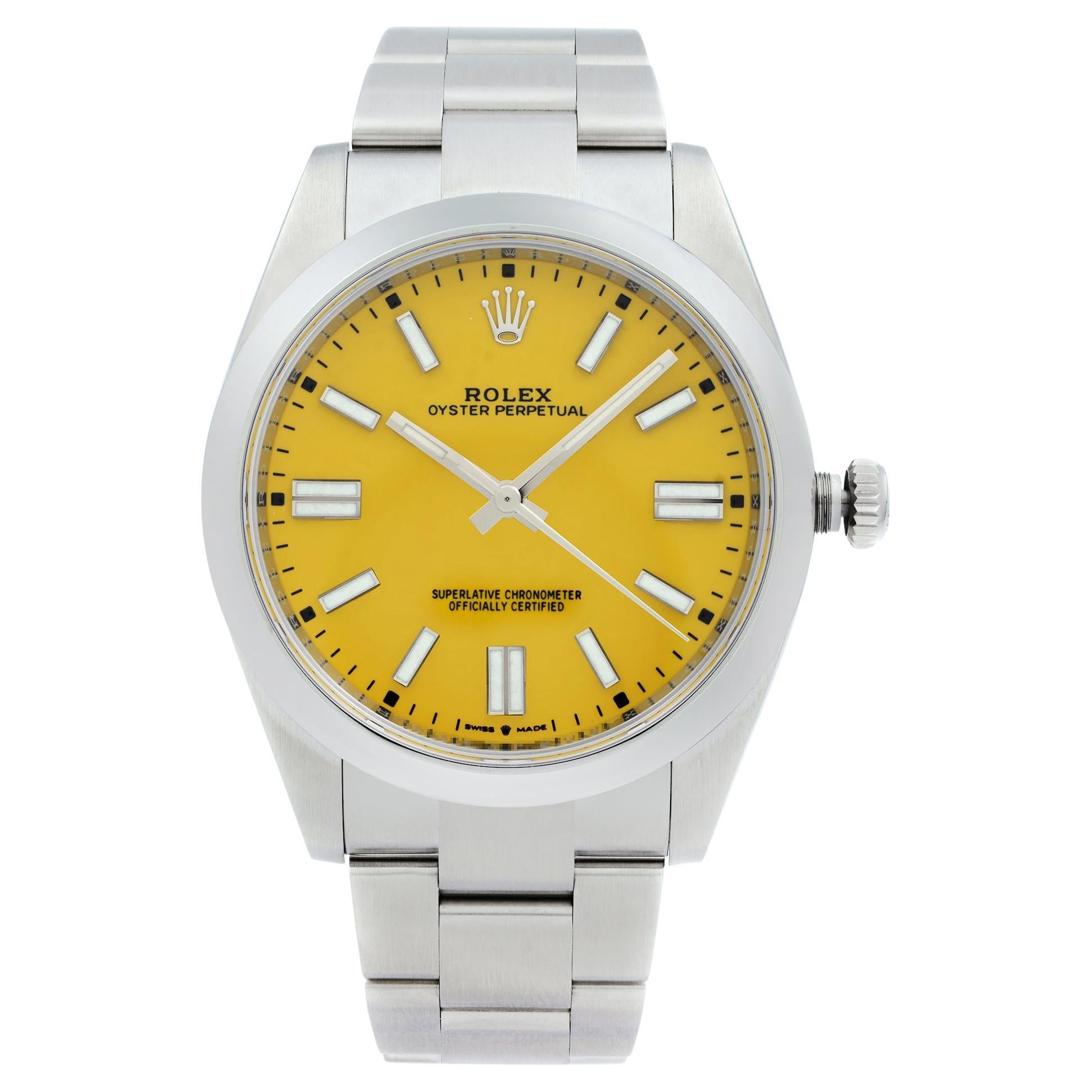 Rolex Oyster Perpetual Steel Custom Yellow Dial Oyster Men Watch 124300