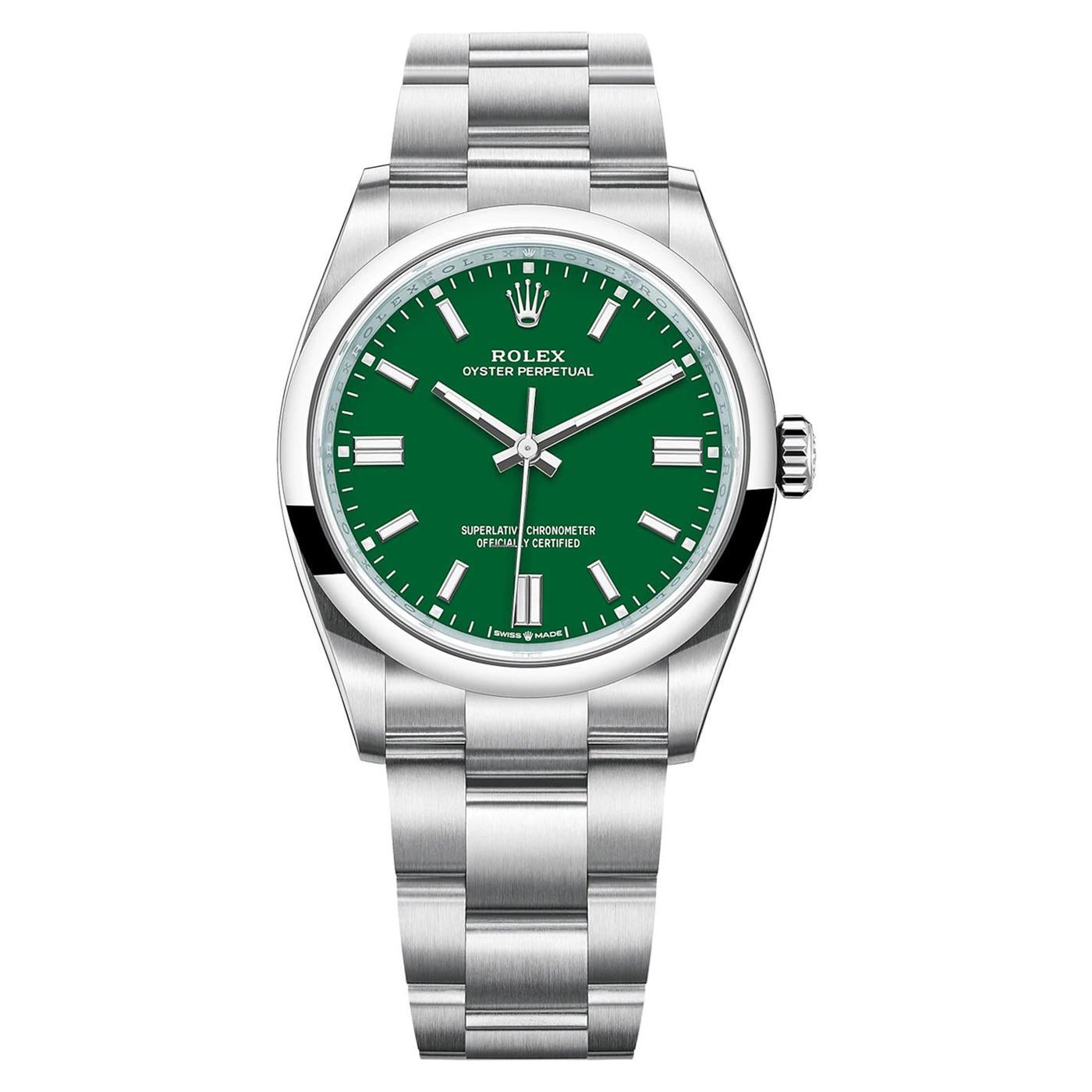 Rolex Oyster Perpetual 41mm Steel Green Dial Men's Oyster Bracelet Watch 124300