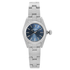 Rolex Oyster Perpetual Steel No Holes Blue Dial Ladies Automatic Watch 67180