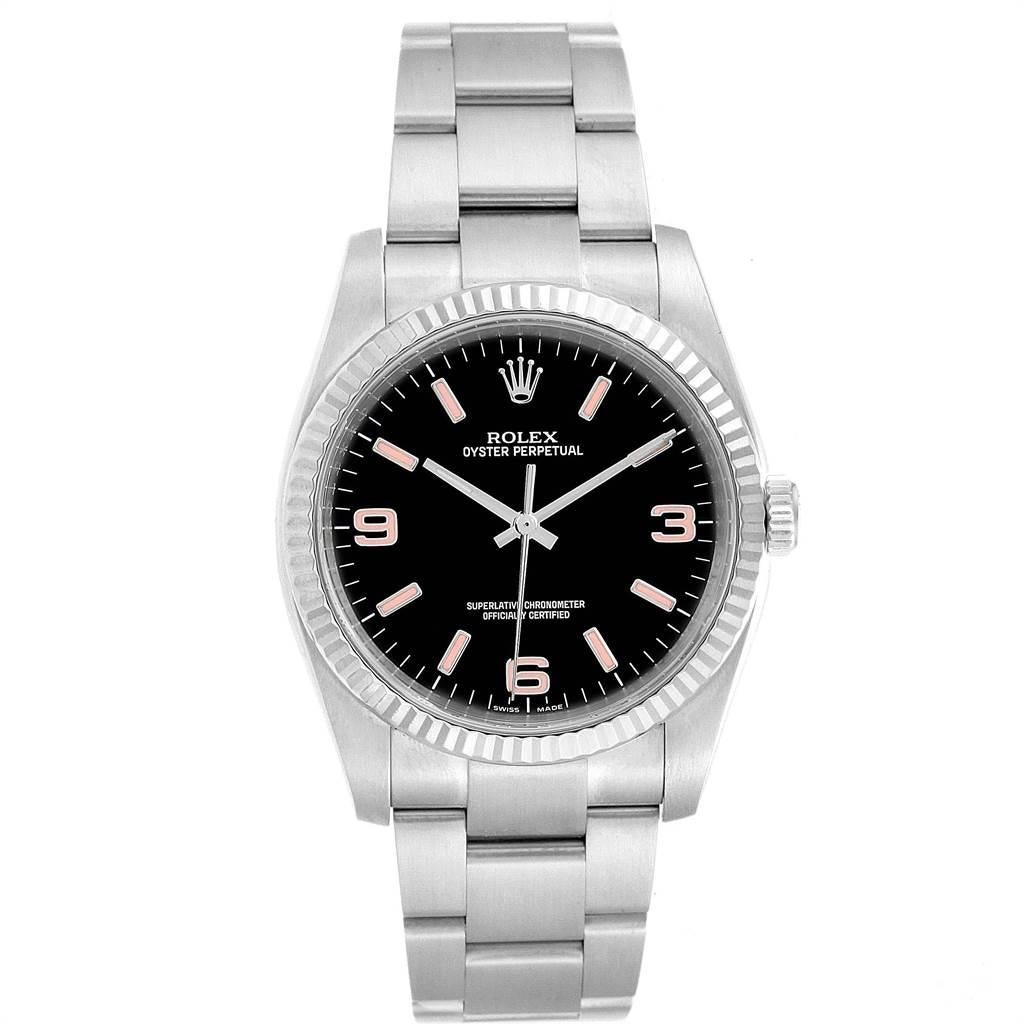 Men's Rolex Oyster Perpetual Steel White Gold Black Dial Men’s Watch 116034