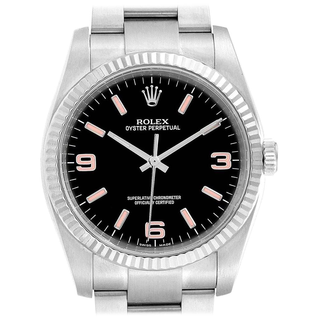 Rolex Oyster Perpetual Steel White Gold Black Dial Men’s Watch 116034
