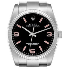 Rolex Oyster Perpetual Steel White Gold Black Dial Mens Watch 116034
