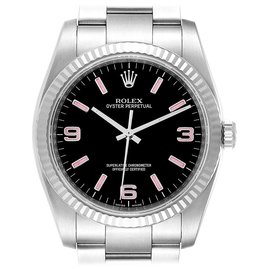 Rolex Oyster Perpetual Steel White Gold Black Dial Watch 116034 Box Card For Sale