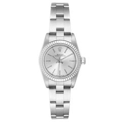 Rolex Oyster Perpetual Steel White Gold Silver Dial Ladies Watch 76094
