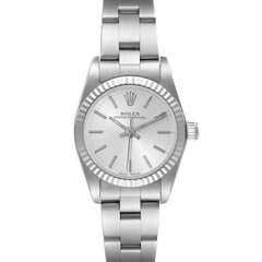 Rolex Oyster Perpetual Steel White Gold Silver Dial Ladies Watch 76094