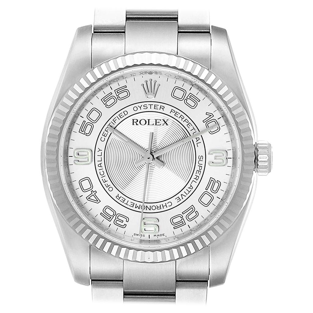 Rolex Oyster Perpetual Steel White Gold Silver Dial Men's Watch 116034 For Sale