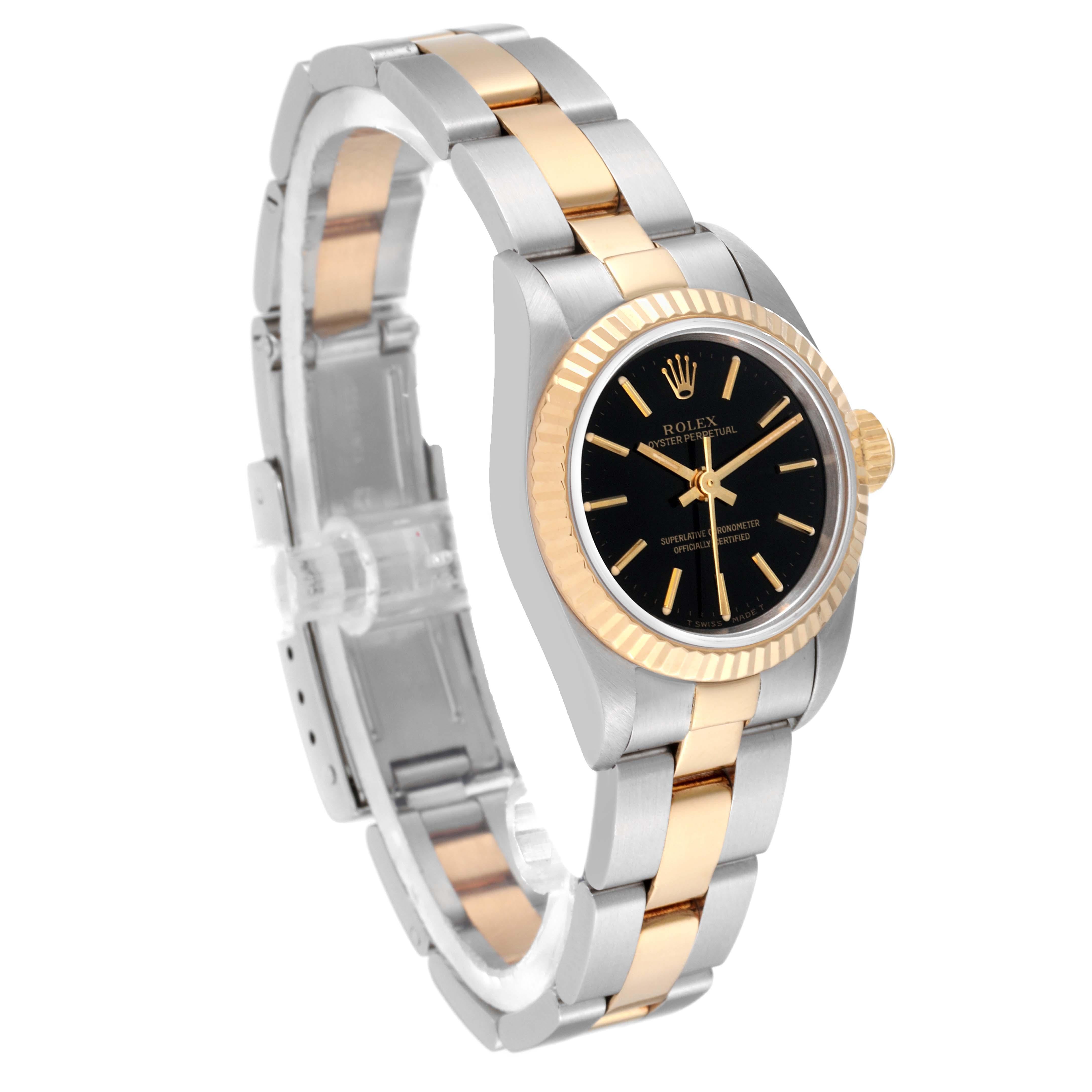 Rolex Oyster Perpetual Steel Yellow Gold Black Dial Ladies Watch 67193 7