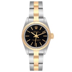 Rolex Oyster Perpetual Steel Yellow Gold Black Dial Ladies Watch 67193