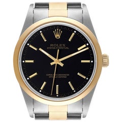 Rolex Oyster Perpetual Steel Yellow Gold Black Dial Mens Watch 14203