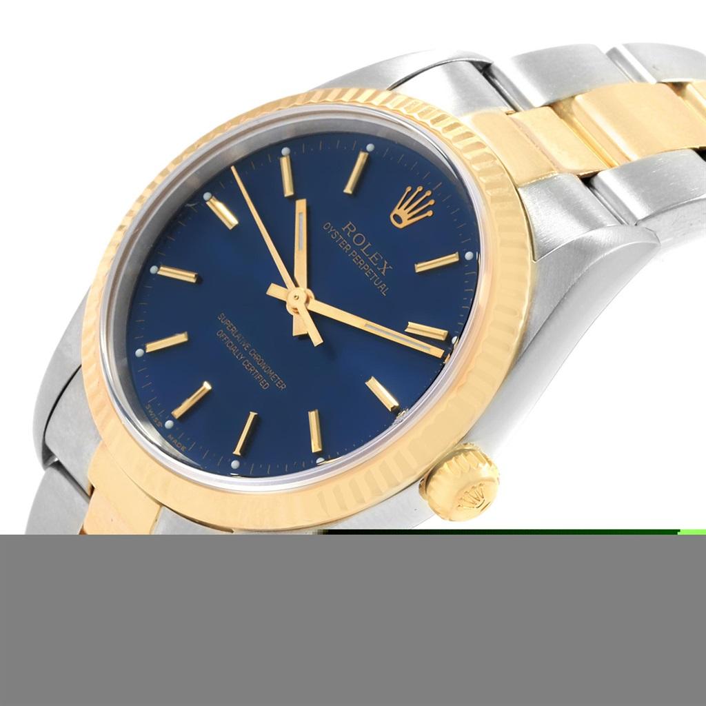 Rolex Oyster Perpetual Steel Yellow Gold Blue Dial Men’s Watch 14233 For Sale 7