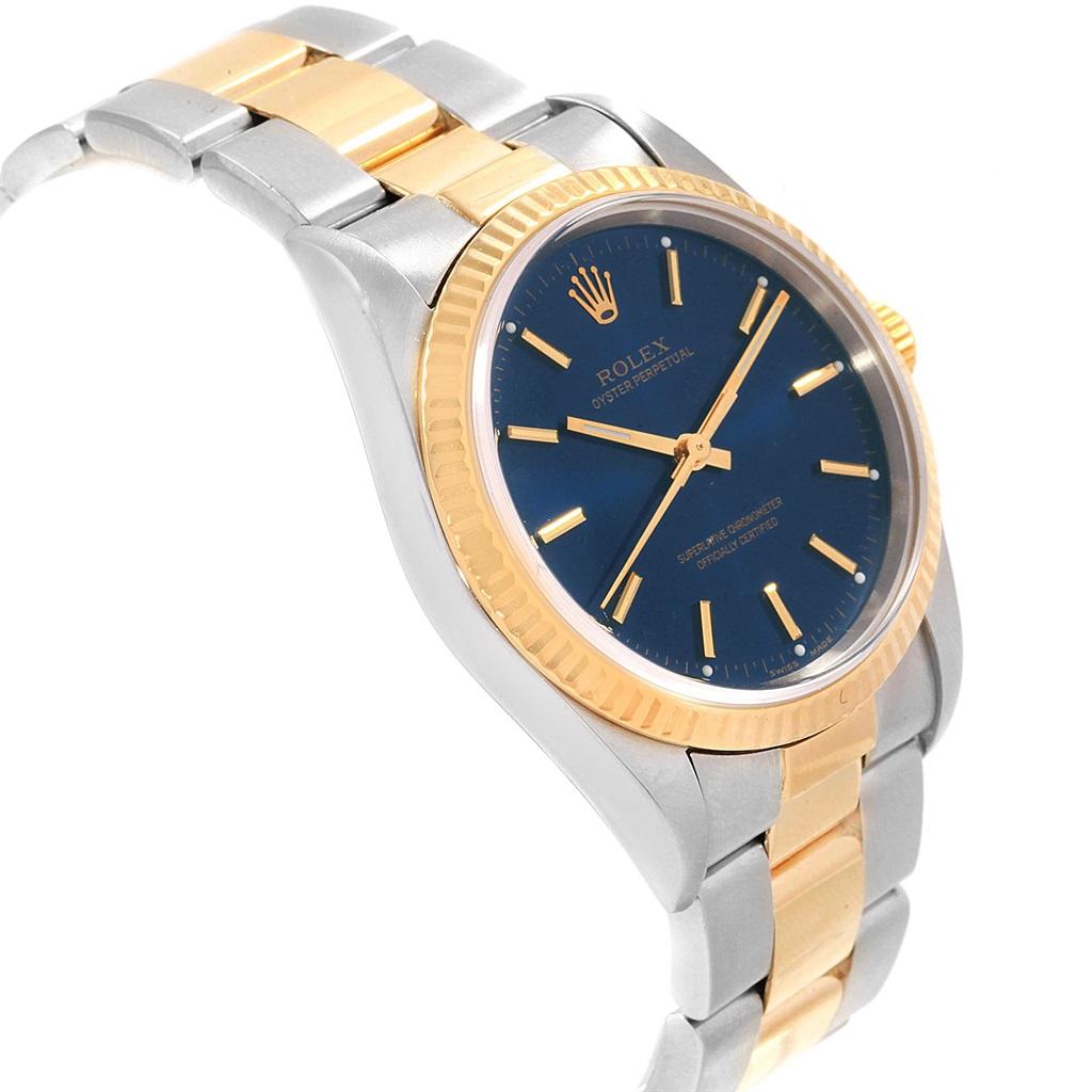 Men's Rolex Oyster Perpetual Steel Yellow Gold Blue Dial Men’s Watch 14233 For Sale