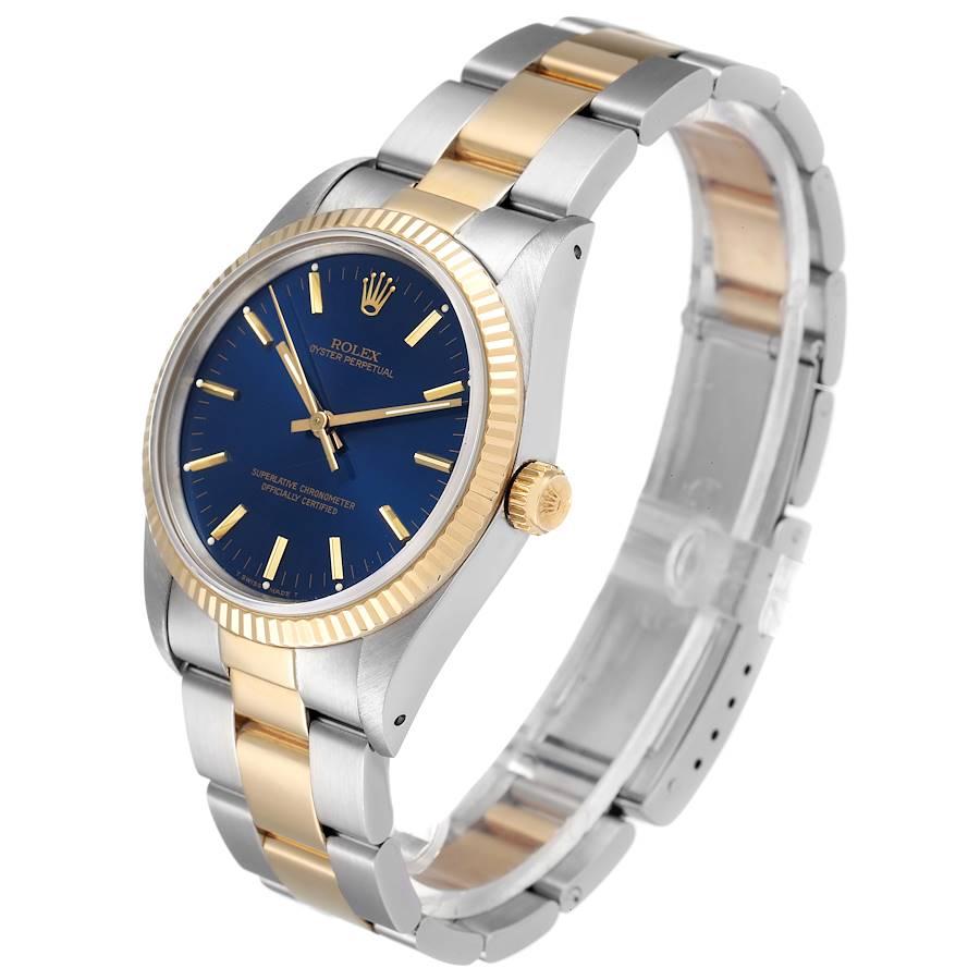 Men's Rolex Oyster Perpetual Steel Yellow Gold Blue Dial Mens Watch 14233 For Sale