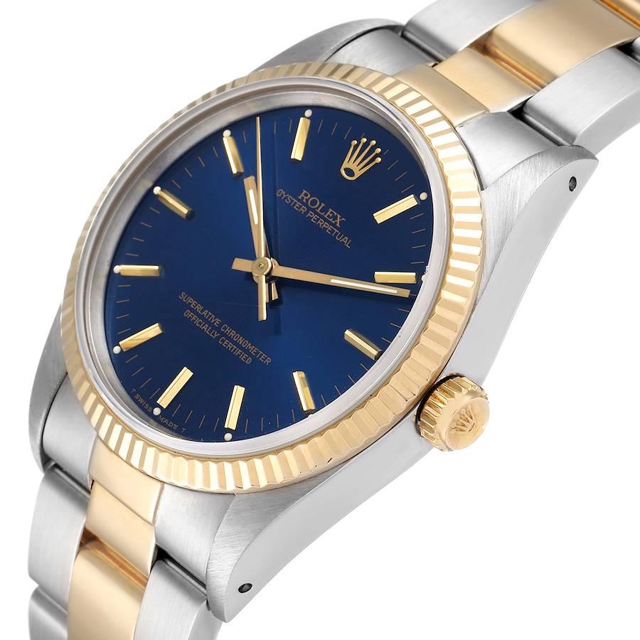 Rolex Oyster Perpetual Steel Yellow Gold Blue Dial Mens Watch 14233 For Sale 1