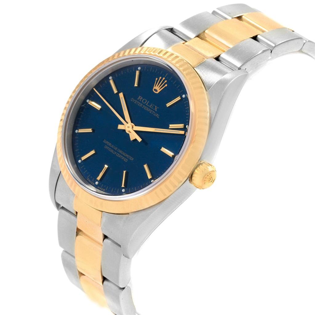 Rolex Oyster Perpetual Steel Yellow Gold Blue Dial Men’s Watch 14233 For Sale 3
