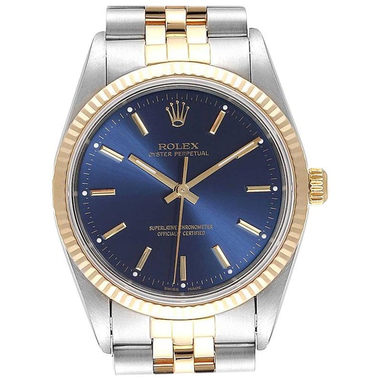 Rolex Oyster Perpetual Steel Yellow Gold Blue Dial Men''s Watch 14233 For  Sale at 1stDibs | rolex 14233