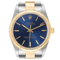Rolex Oyster Perpetual Steel Yellow Gold Blue Dial Mens Watch 14233