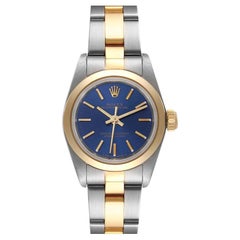 Rolex Oyster Perpetual Steel Yellow Gold Blue Dial Watch 67183 Box Papers
