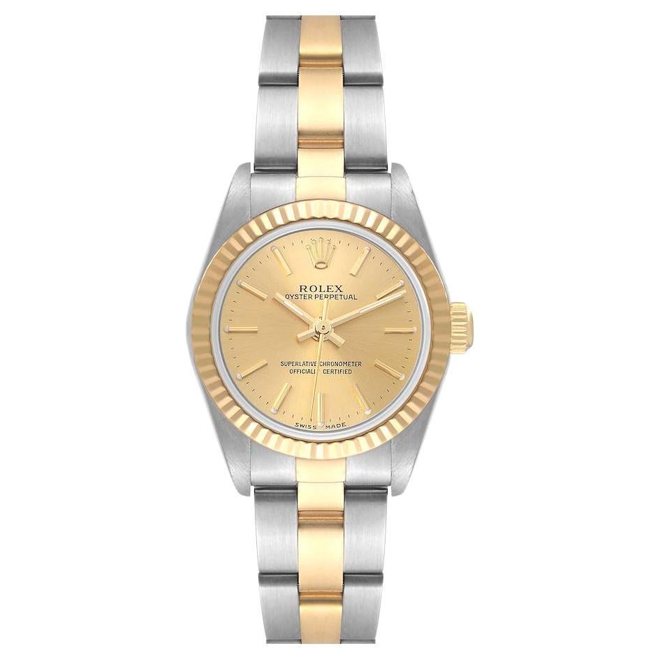 Rolex Oyster Perpetual Steel Yellow Gold Champagne Dial Ladies Watch 76193 For Sale