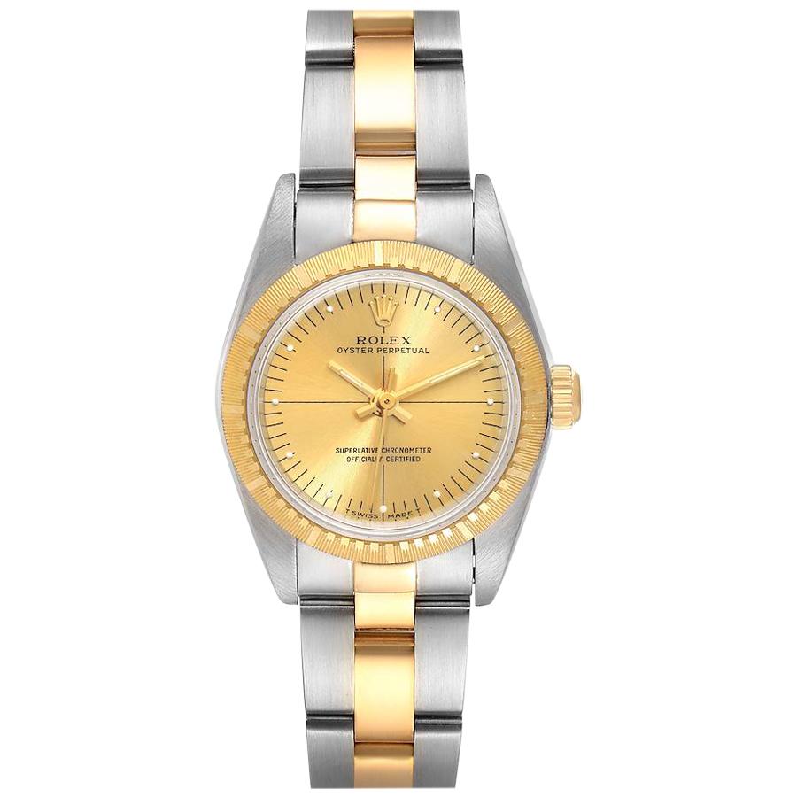 Rolex Oyster Perpetual Steel Yellow Gold Champagne Dial Ladies Watch 76243 For Sale